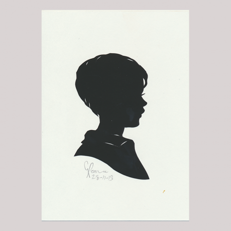 
        Front of silhouette, with boy looking left.